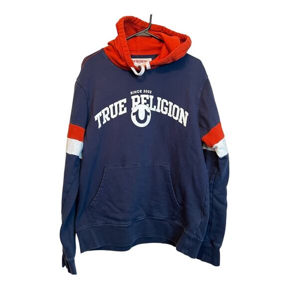 True religion Grunge Sweatshirt Fleece Hoodie Distressed Thrashed Destroyed L - Picture 1 of 5